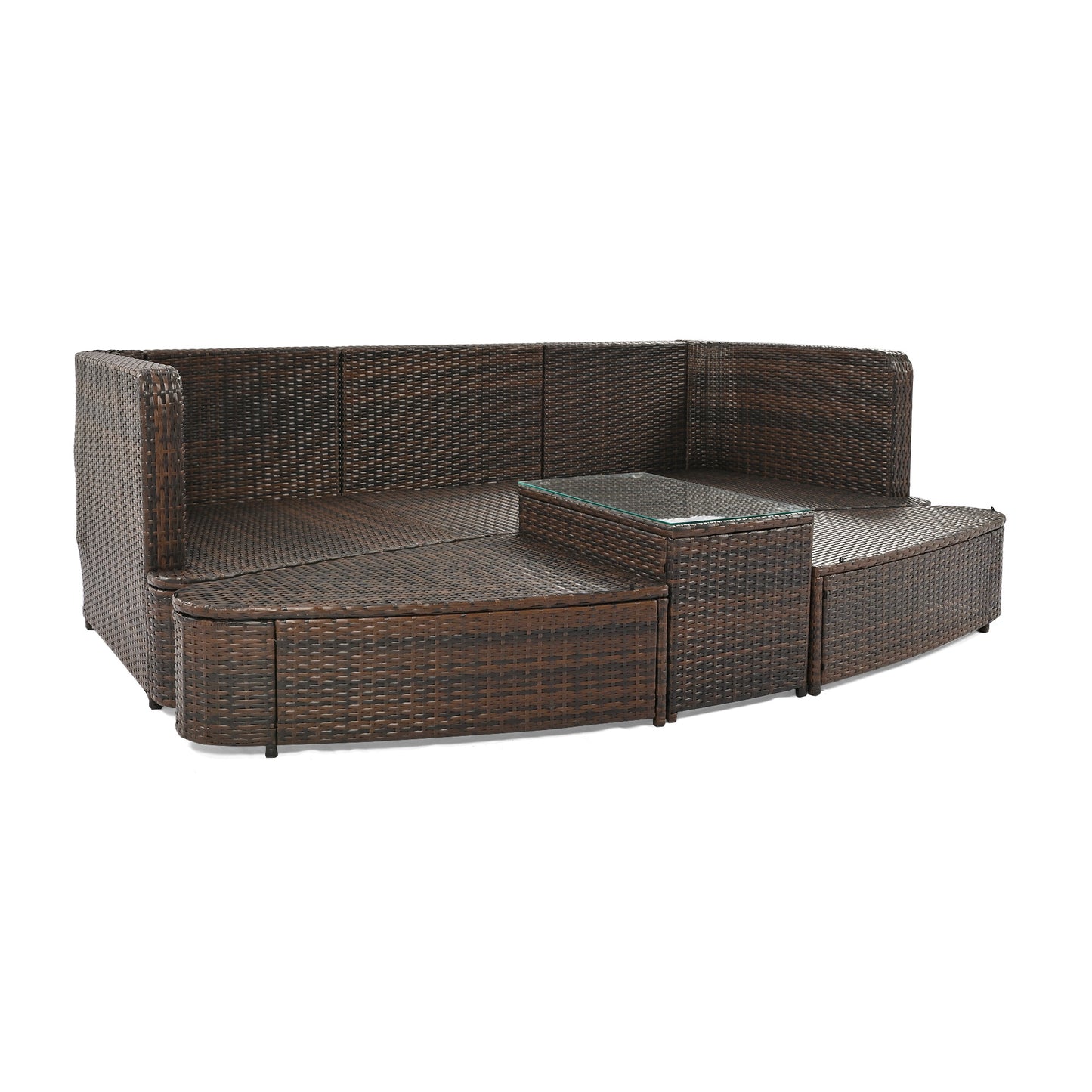 6-Piece Patio Outdoor Conversation Round Sofa Set, Coffee Table, Brown