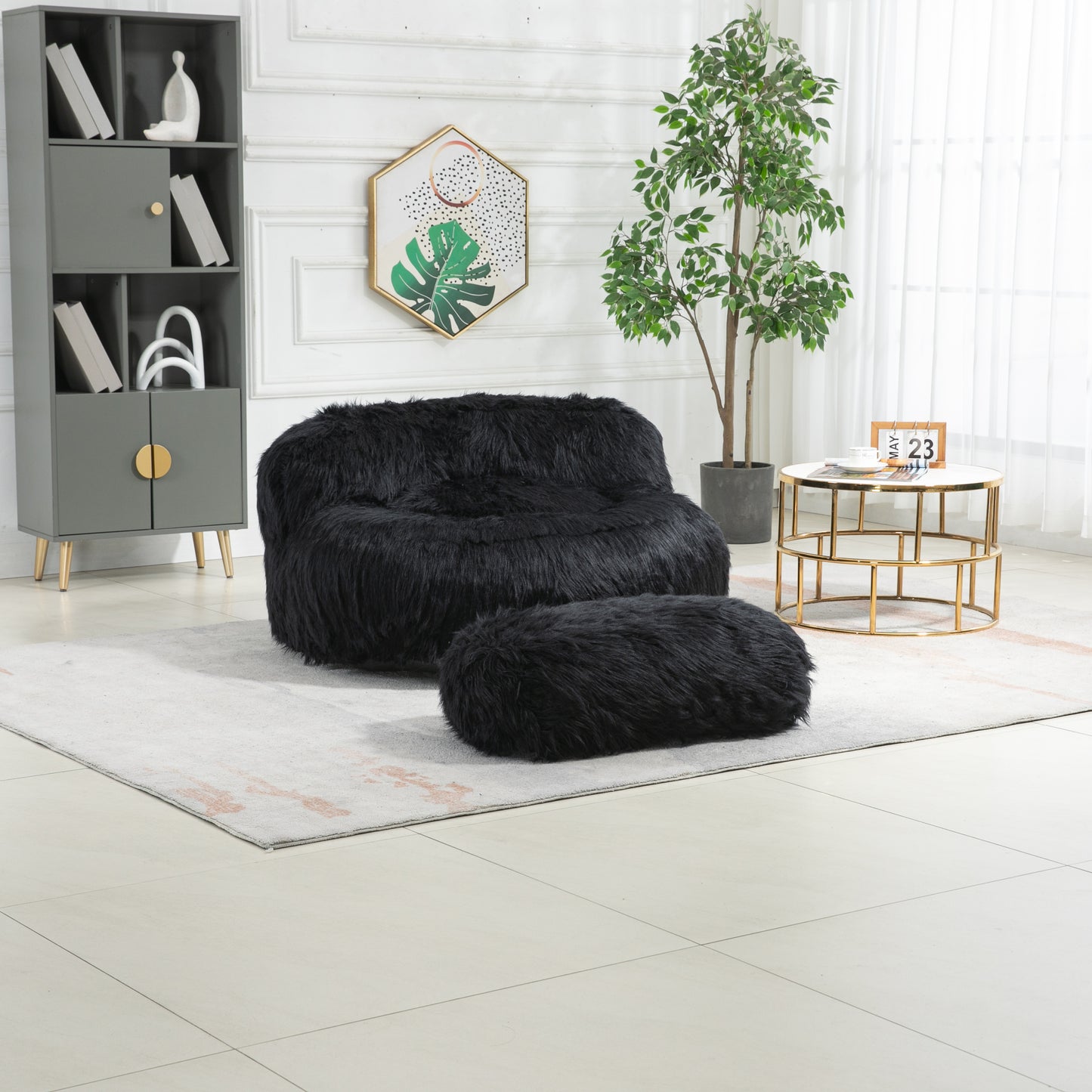 COOLMORE Bean Bag Chair Faux fur Lazy Sofa /Footstool Durable Comfort