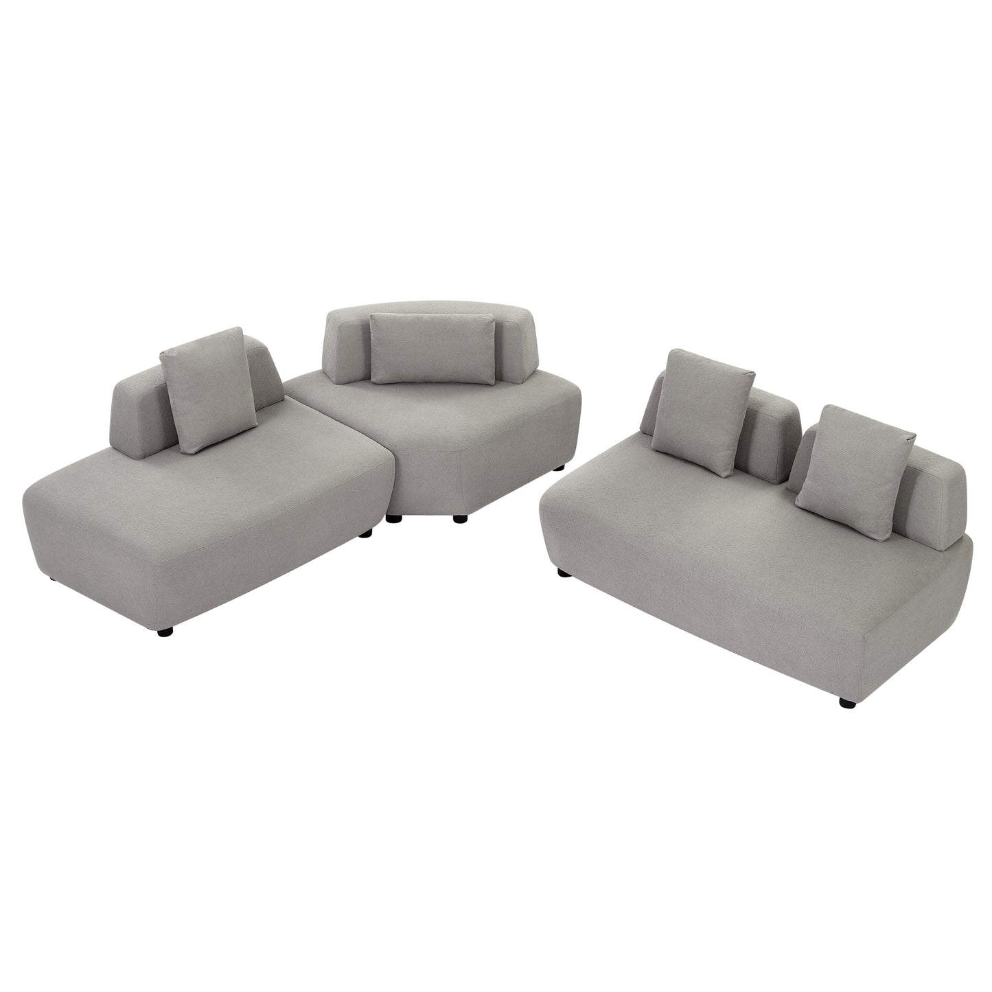 3-piece Sectional Sofa Convertible with Four Removable Pillows Grey