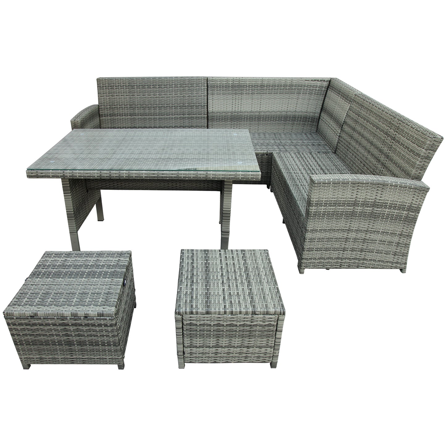 6-Piece Patio Furniture Set Outdoor Sectional Sofa, Glass Table