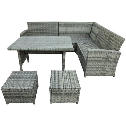 6-Piece Patio Furniture Set Outdoor Sectional Sofa, Glass Table