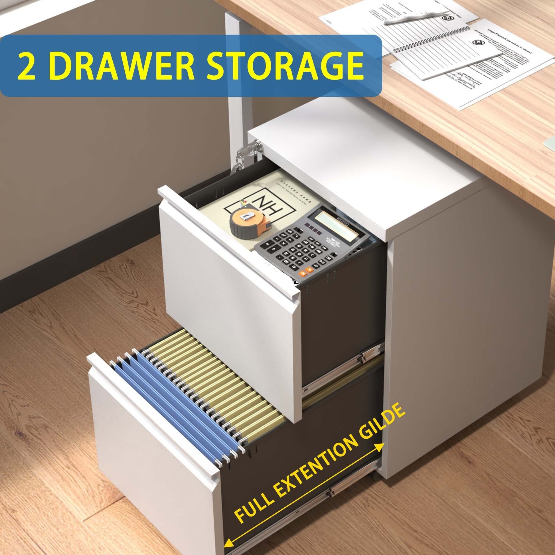 2 Drawer Metal Mobile File Cabinet, Rolling File