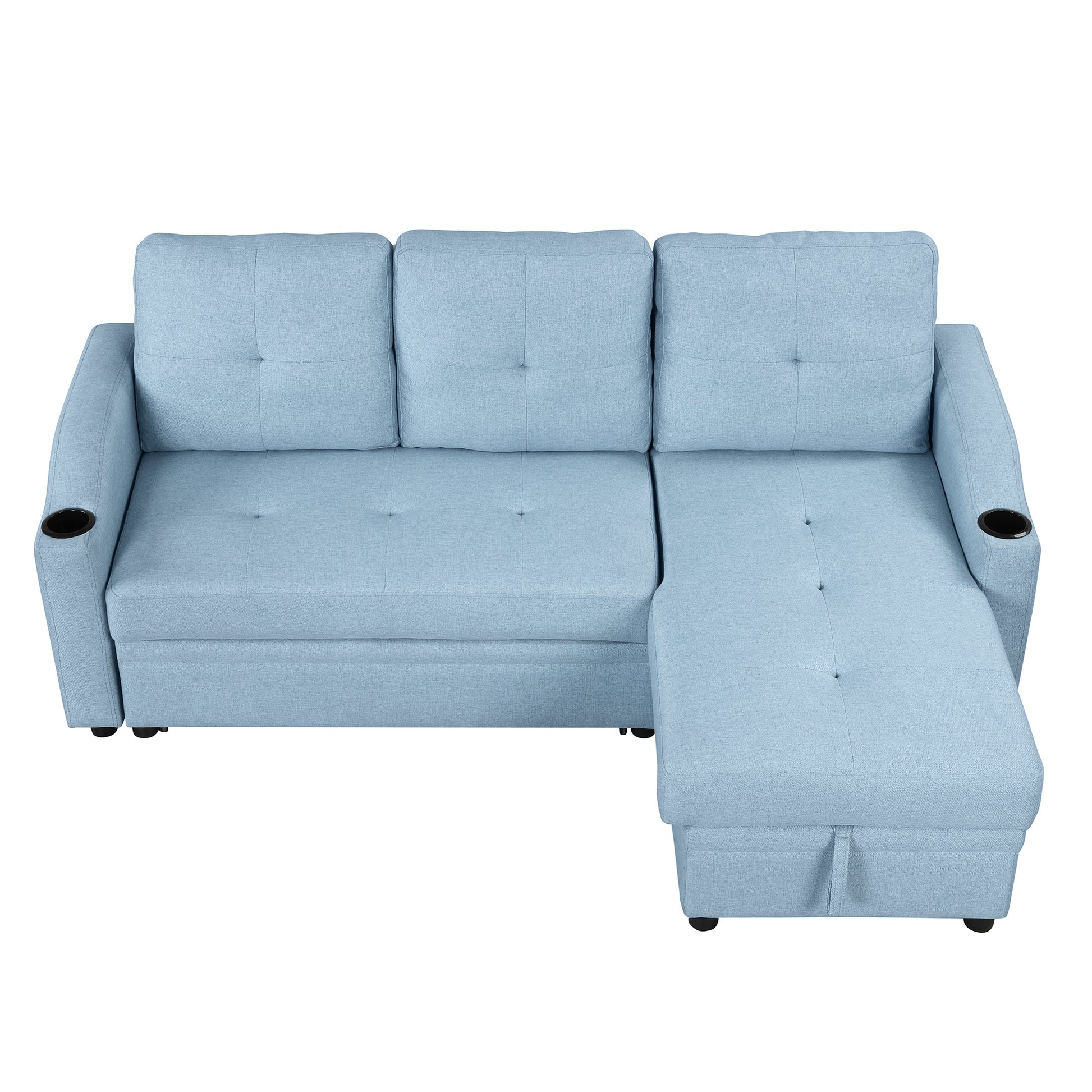 Pull-Out Sofa Bed: Modern Linen Fabric, Storage Chaise