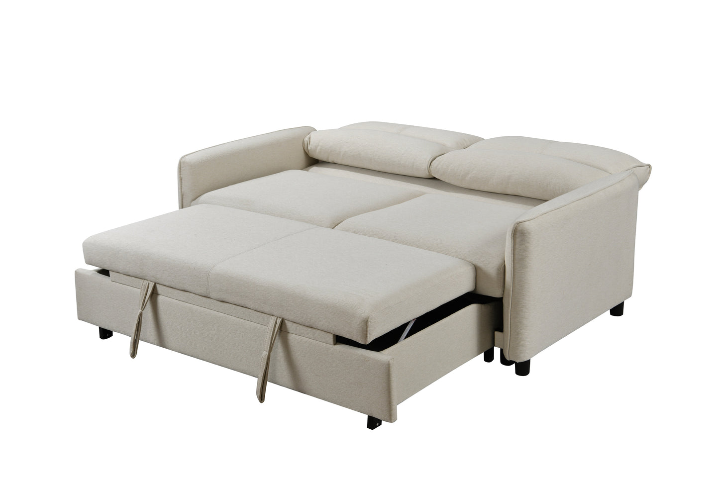 Beige Loveseat Futon: 3-in-1 Sofa Bed, Reclining Backrest