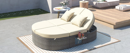 Outdoor Sun Bed Patio 2-Person Daybed, Cushions, Pillows