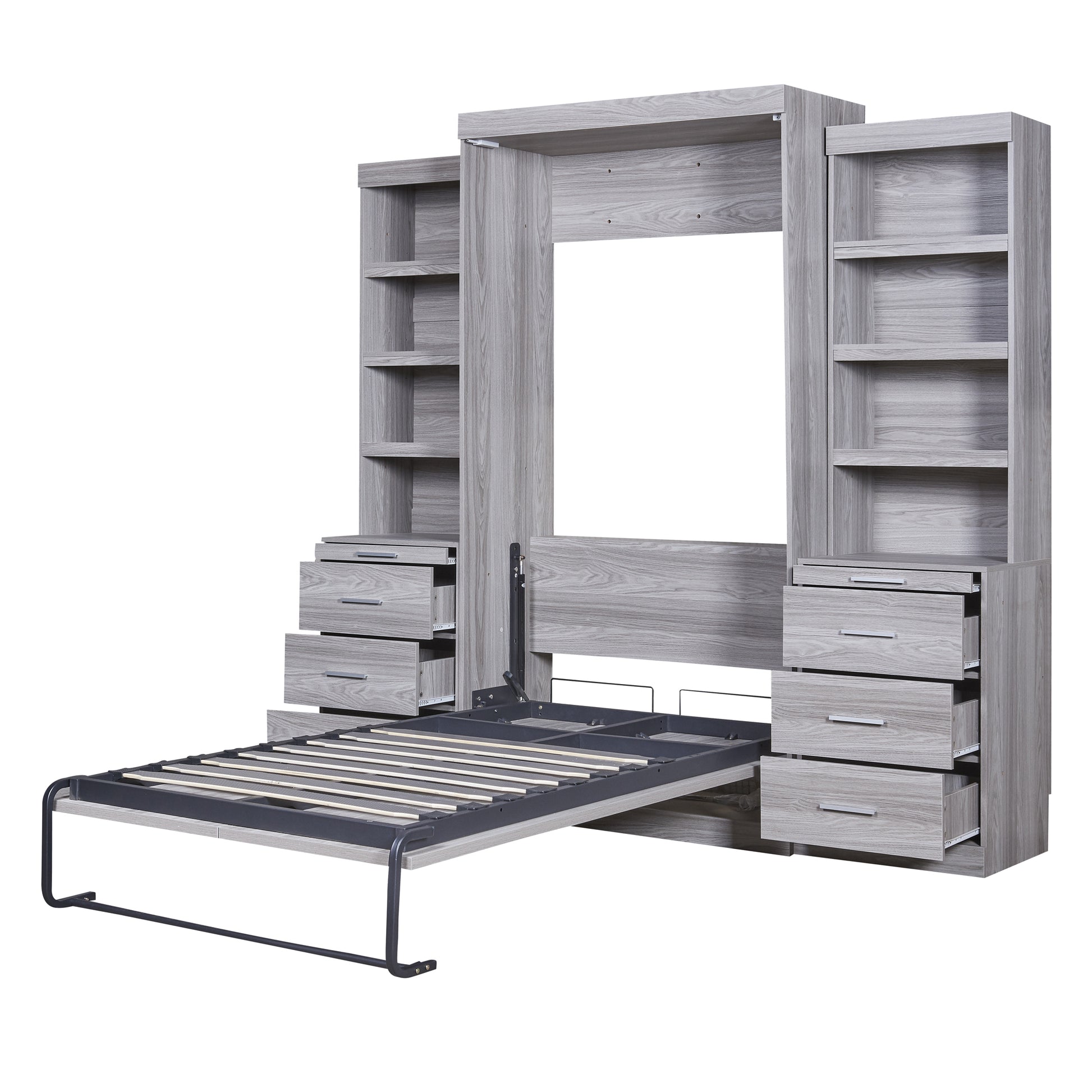 Twin Size Murphy Bed with Storage Shelves and Drawers