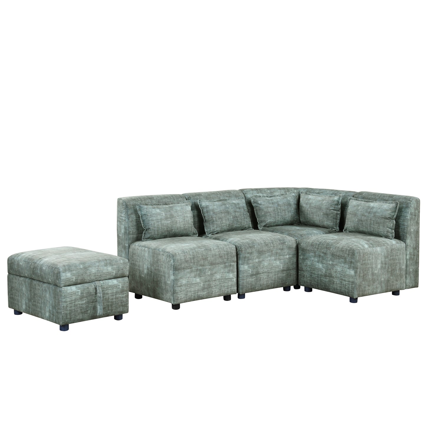 Sofa Set, 5-Seater Couch with Ottoman, 5 Pillows