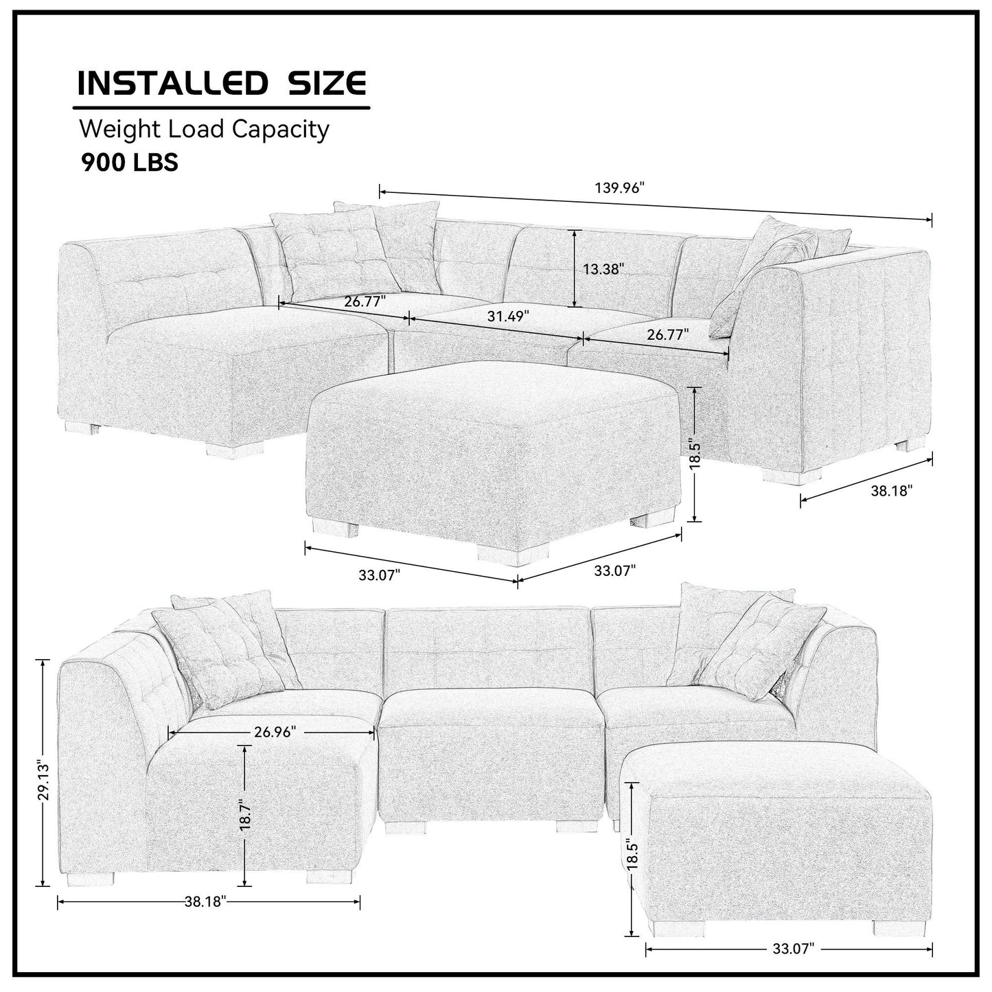 Sectional Sofa with Removable Ottoman Green