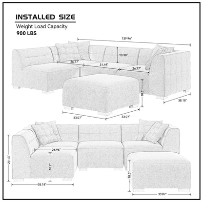 Sectional Sofa with Removable Ottoman Green