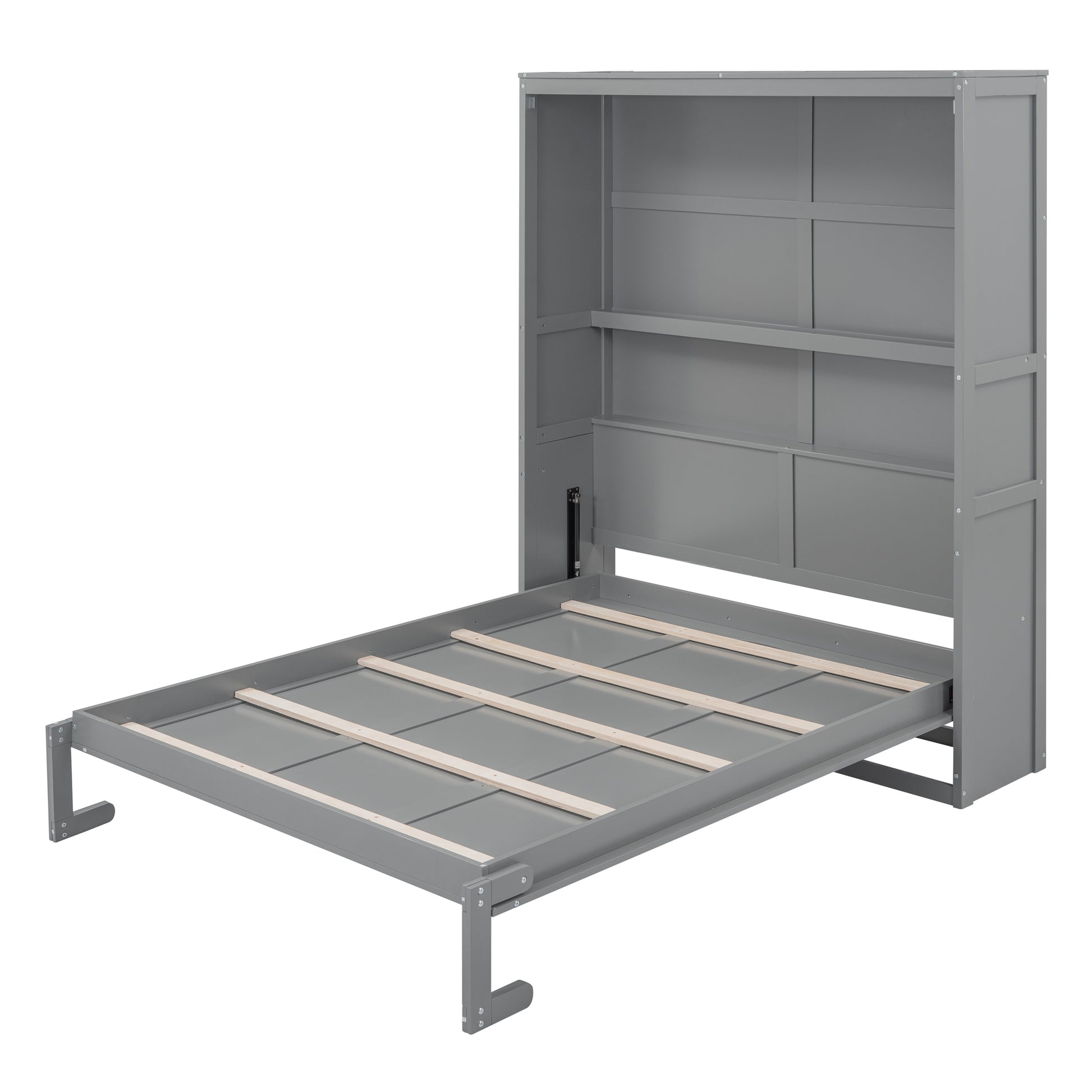 Queen Size Murphy Bed Wall Bed with Shelves,Gray