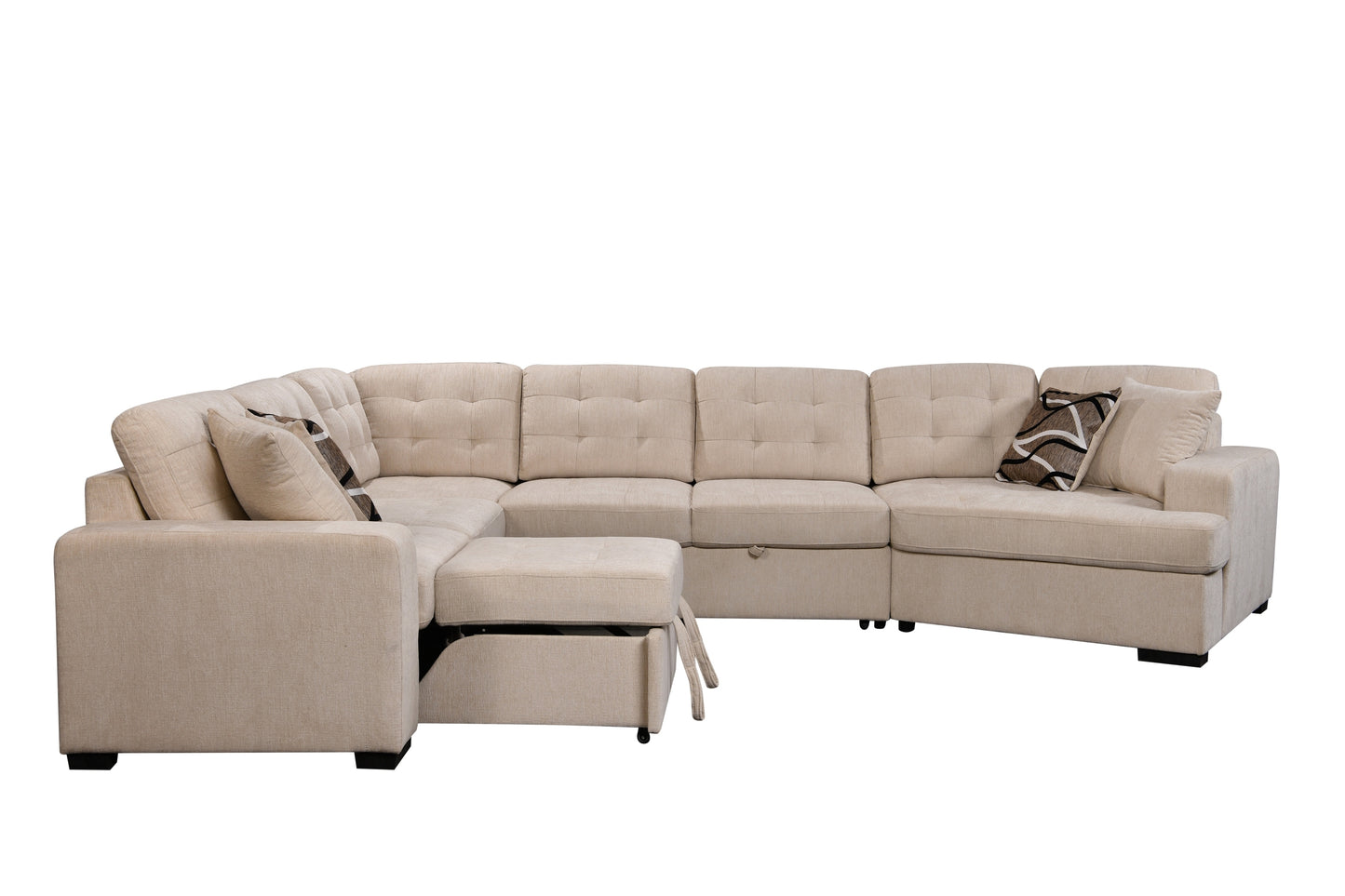 Oversized U-Shape Sectional: Wide Chaise, Beige, Ideal for Home.