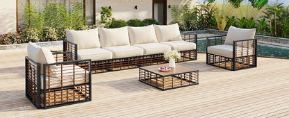 Modern 7-Piece Metal Patio Sectional Sofa Set, All-Weather