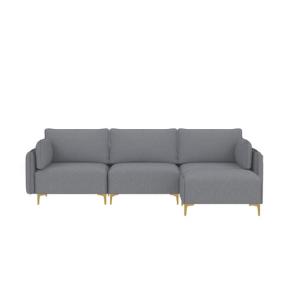 L Shape Sectional Sofa with USB Grey Fabric
