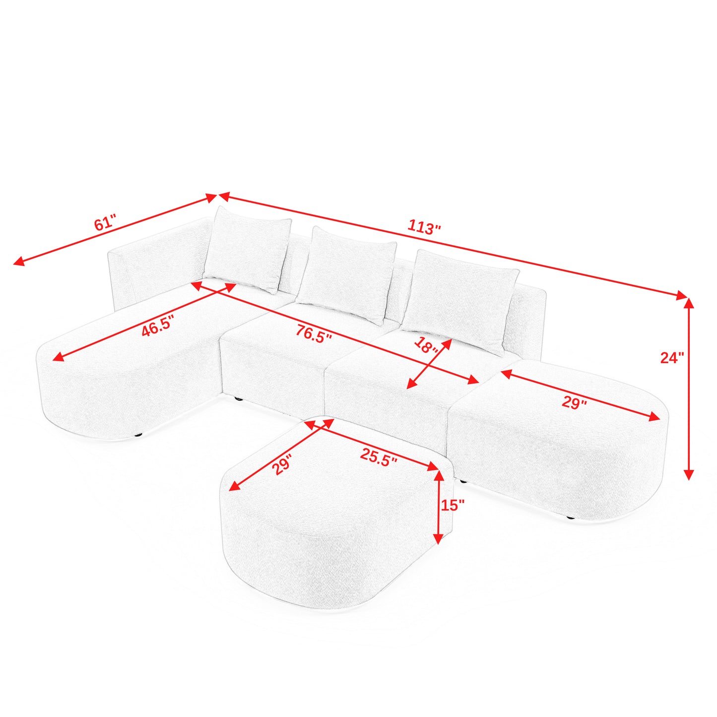 L-Shape Sectional Sofa, Right Chaise