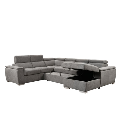 U-Shaped 7-Seat Sectional Sofa: Modern Design, Adjustable Headrest, Beige with Chaise Storage Bed