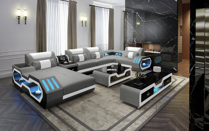 Modern Leather Sectional with Console