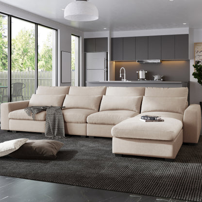 U_Style Modern Large L-Shape Feather Filled Sectional Sofa, Convertible Sofa Couch with Reversible Chaise for Living Room