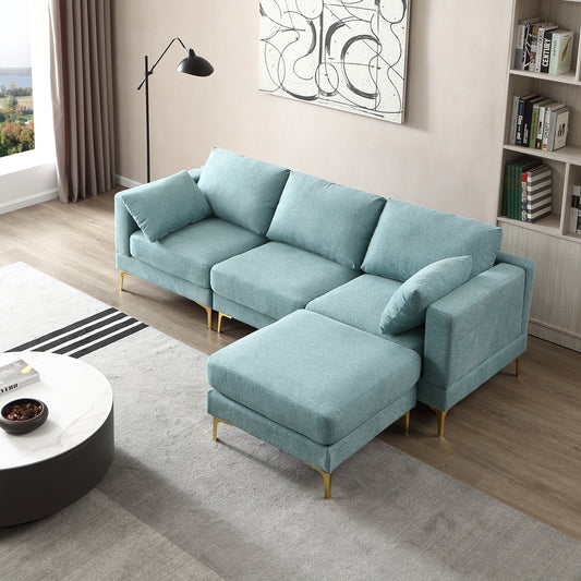ADF Living Room Furniture L Shape Couch Turquoise Fabric