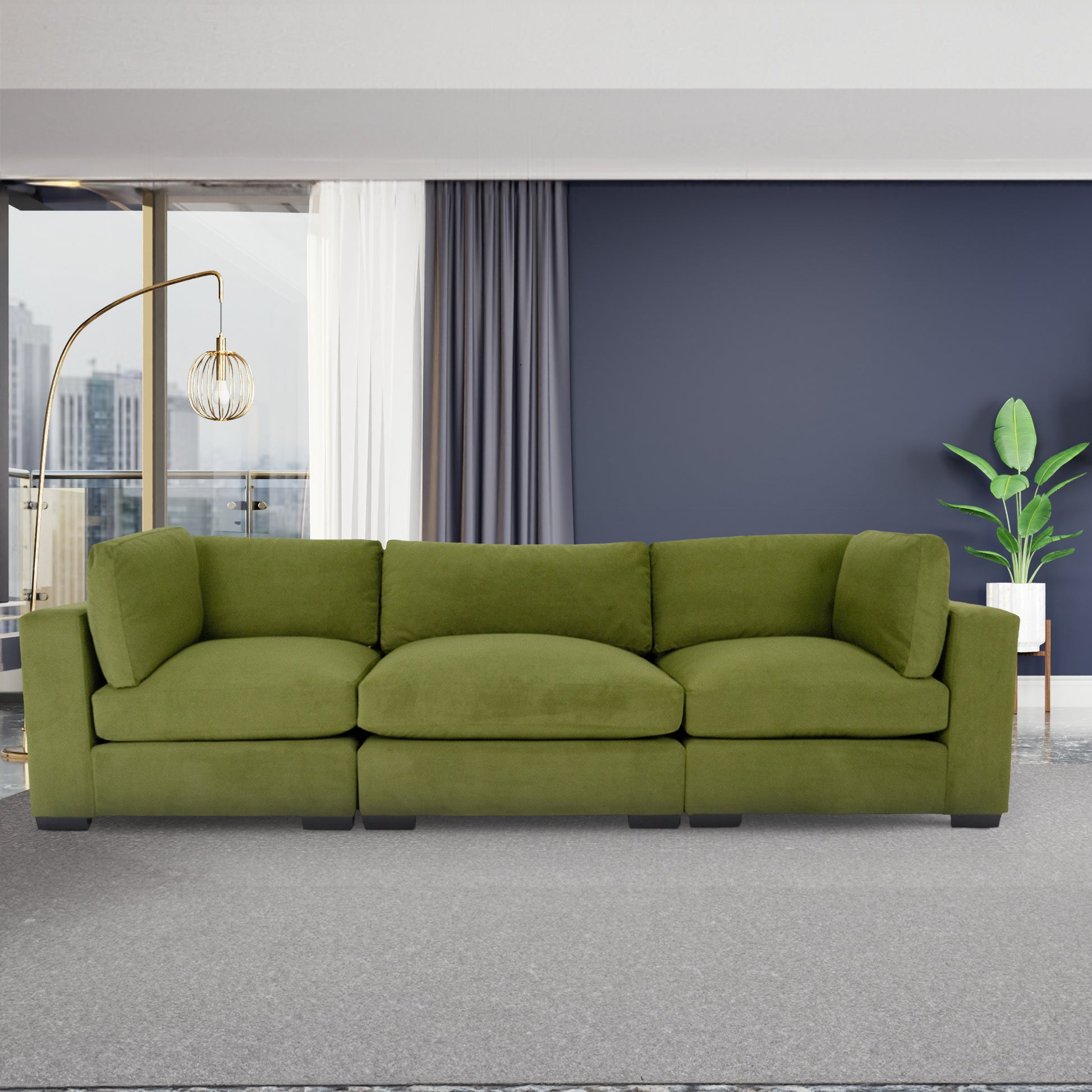 Forest Green Sofa: Modern 3-Seater for Living Room, Bedroom, Office