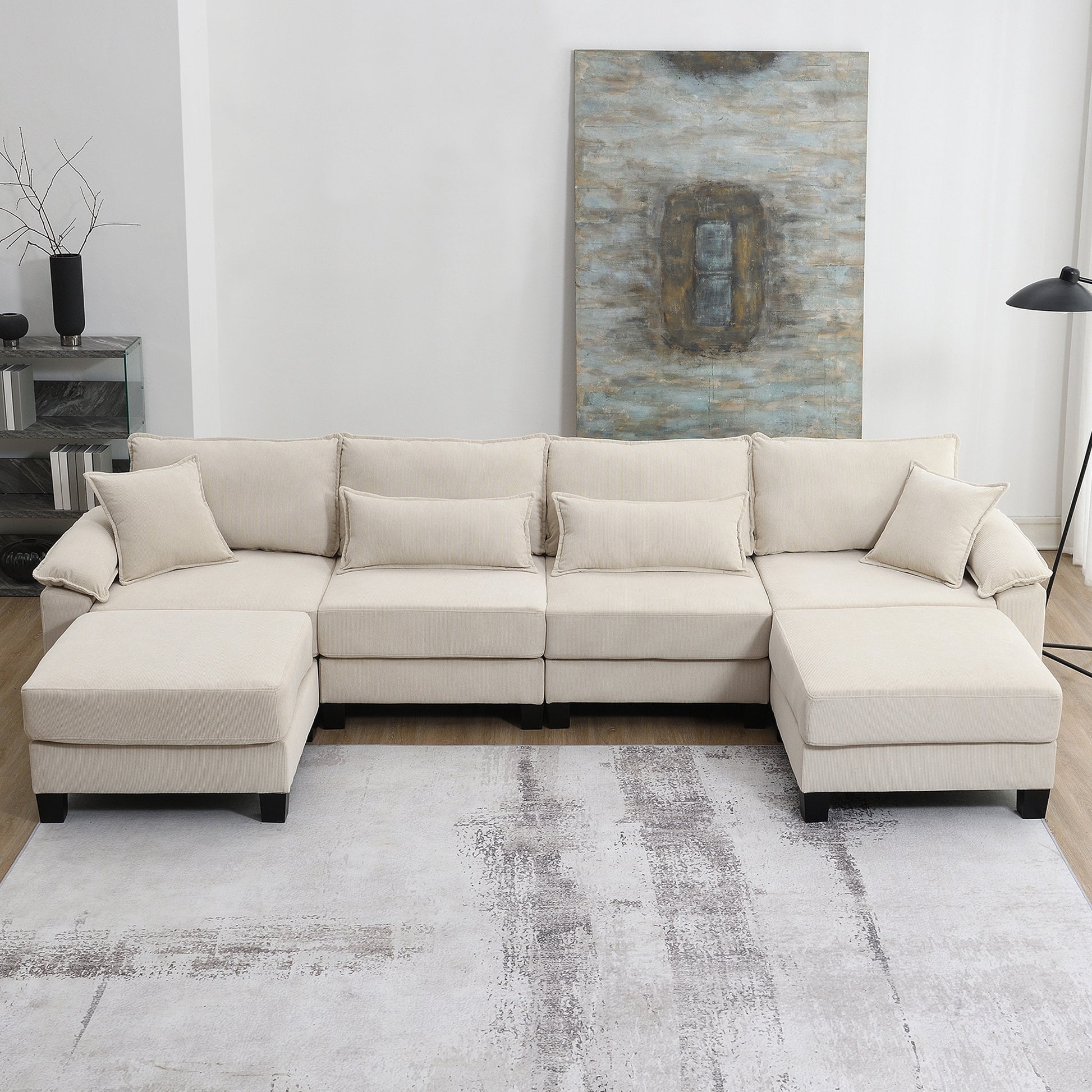 U-Shaped Sectional Sofa, 6-Seat Living Room