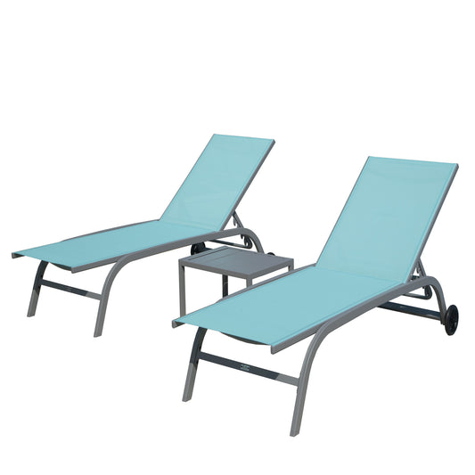 Chaise Lounge Outdoor Set of 3, Lounge Chair, Wheels