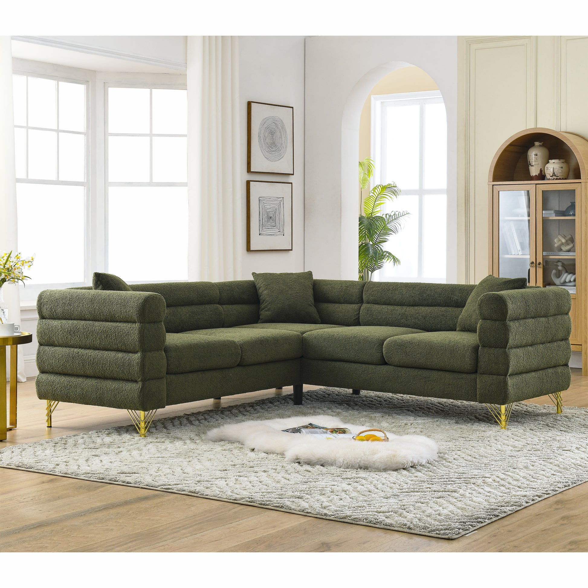 Sectional Sofas Couch, 5-Seater with 3 Cushions