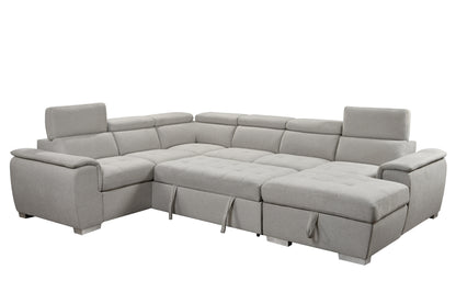 U-Shaped 7-Seat Sectional Sofa: Modern Design, Adjustable Headrest, Beige with Chaise Storage Bed