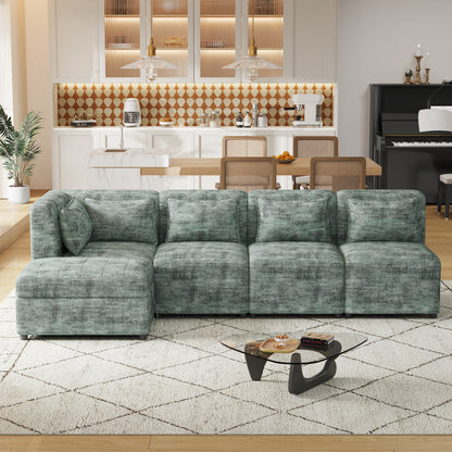 Sofa Set, 5-Seater Couch with Ottoman, 5 Pillows