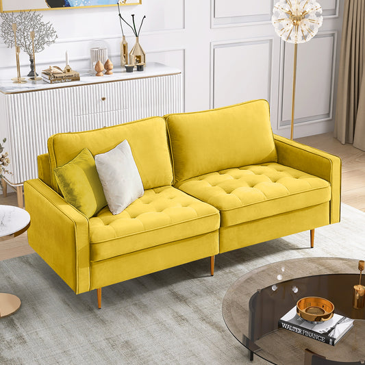 Modern Velvet Fabric Sofa - Yellow