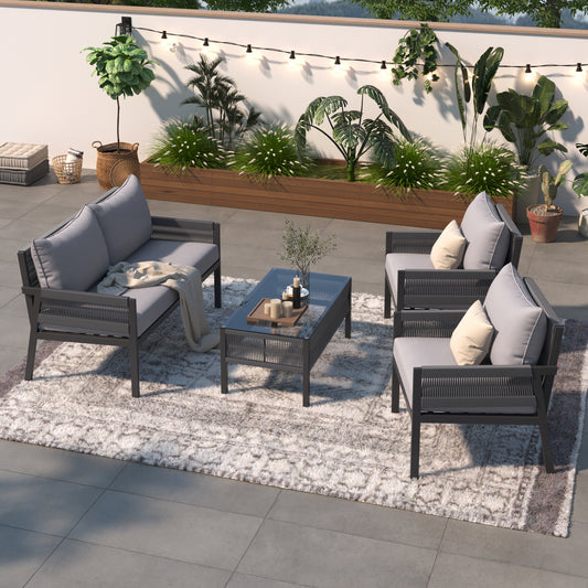 4-Piece Patio Set, Glass Table, Deep Seating