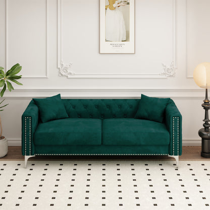 Velvet triple sofa for small Spaces, 2 pillows