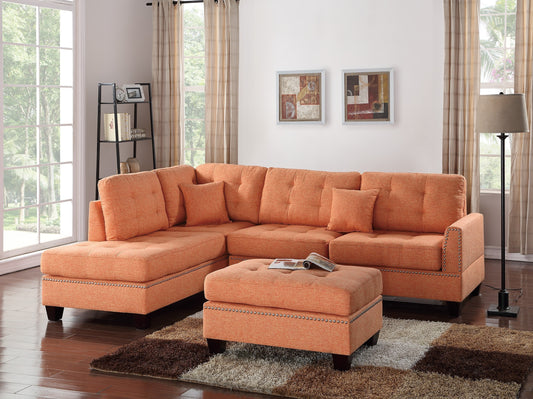 User Modern Citrus Sectional: Reversible Chaise, Sofa, Ottoman, Tufted