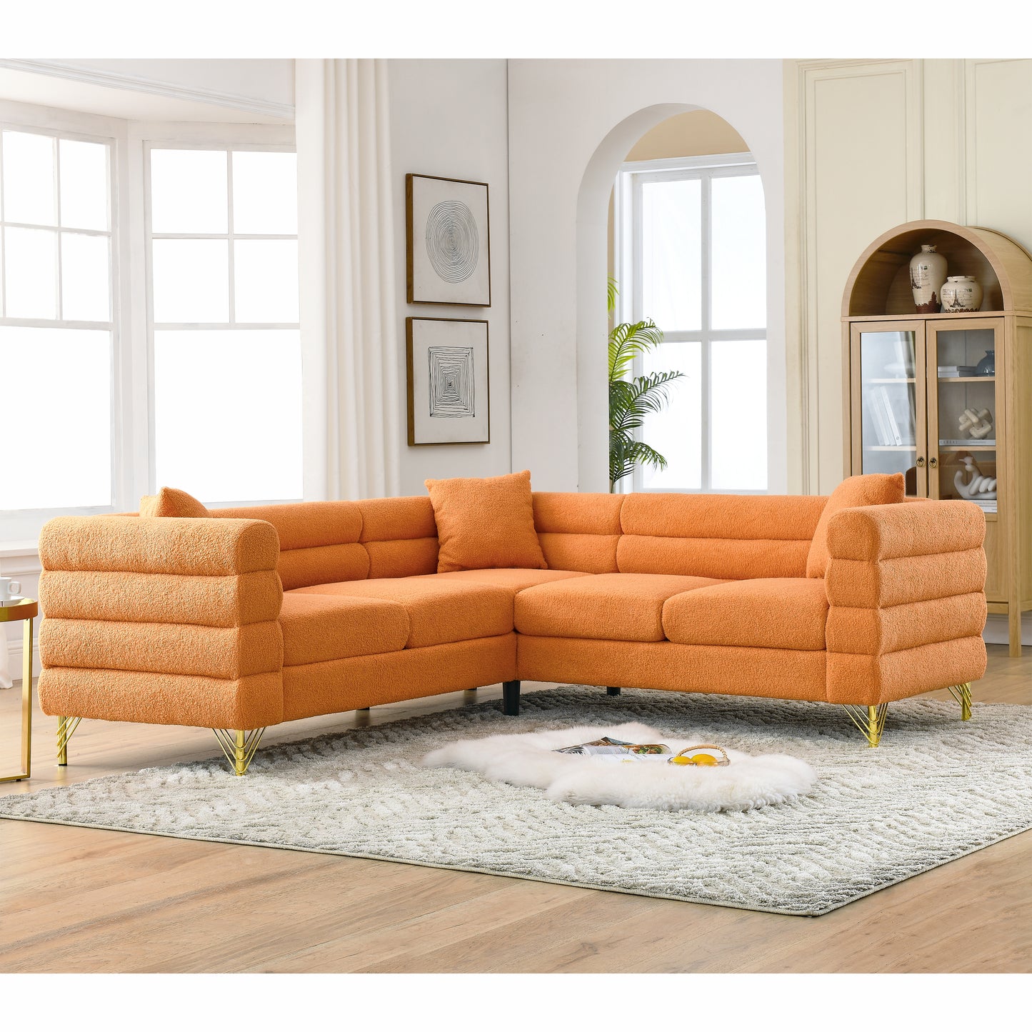 L-Shaped Sectional Sofas Couch, 5-Seater with 3 Cushions.