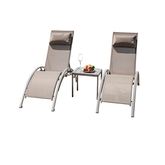 3 Adjustable Chairs, Metal Table (Khaki, 2 Chairs + 1 Table)